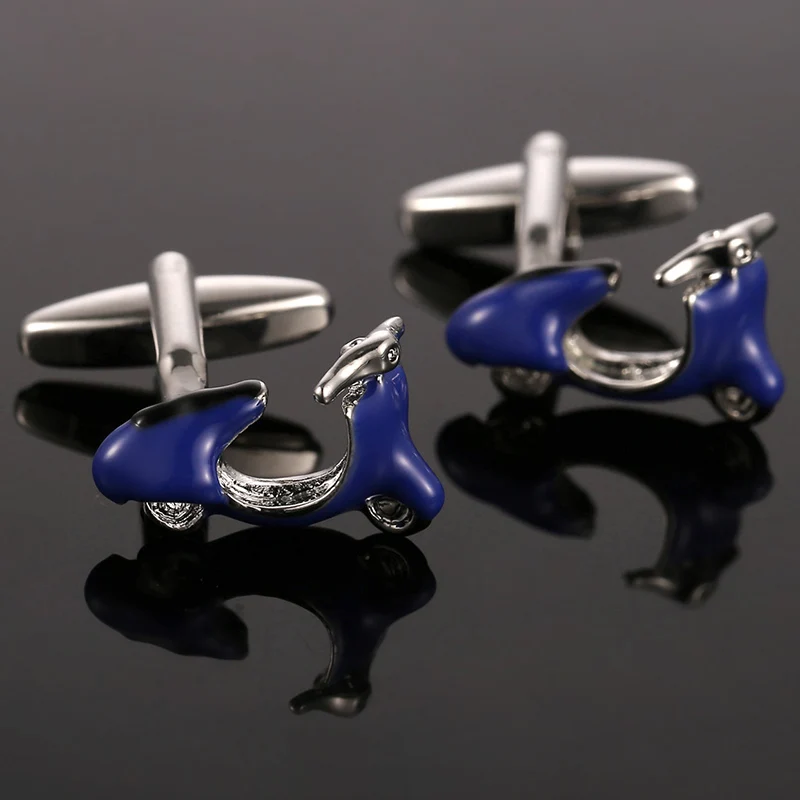 2017 High Quality Funny Silver Plated Blue Painting Motor Bike Cufflink Classical Wedding Cuff link Men's Cufflings 10125 | Украшения и