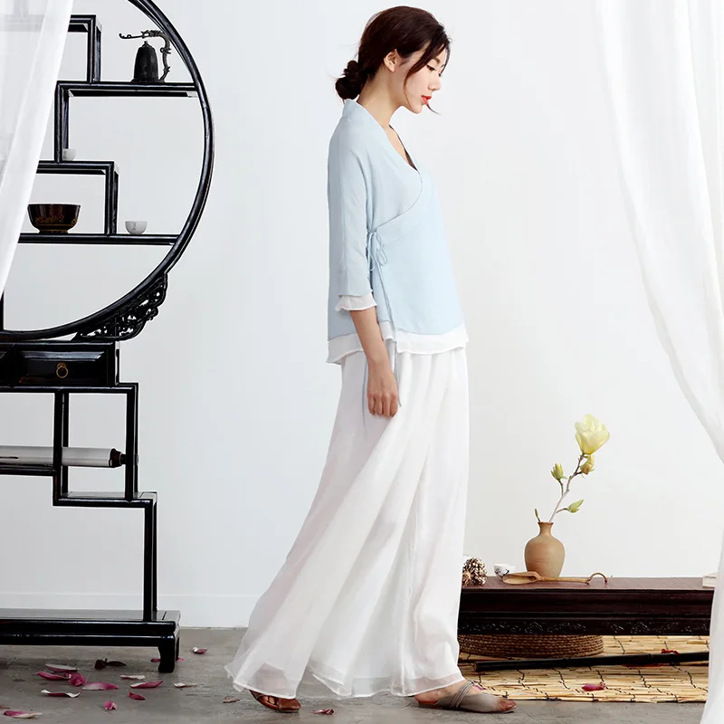 Jacket Elegant Chinese Clothing Lace Vintage Women's Half Sleeve Dress Shirt Double Zen Tea Service | Тематическая одежда и