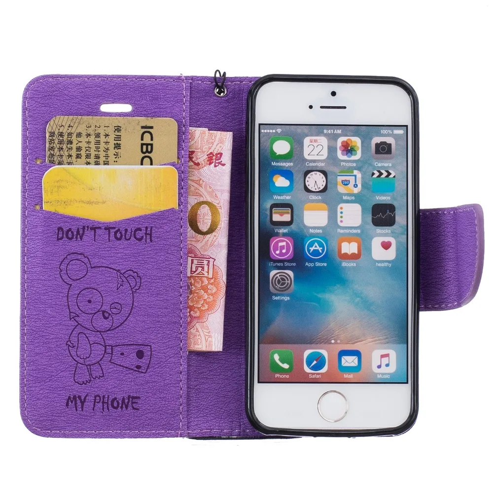 Флип-чехол FULAIKATE Bear для iPhone5s SE рельефная задняя крышка iPhone 5 чехлы с подставкой на