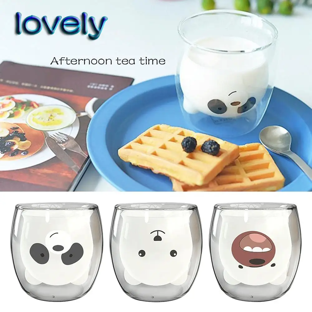 250 мл прекрасный рисунок медведя термостойкая двойная стеклянная чашка чай милый