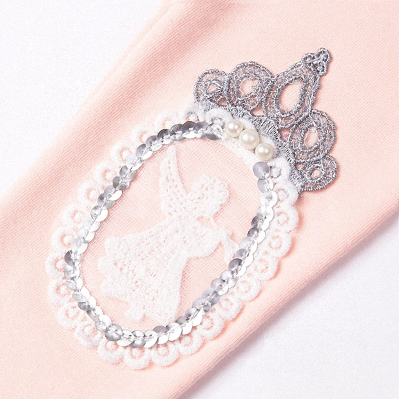 Детские хлопковые обтягивающие леггинсы с кружевом и жемчужинами для девочек