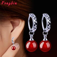 high quality new arrival shine natural stone red black silver plated long tassel earrings wedding gift women jewelry