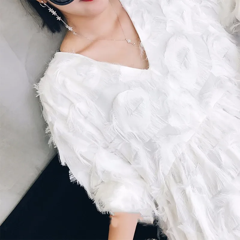 SISPELL Feathers Dress Women 2018 V Neck Three Quarter Batwing Sleeve Summer Dresses Loose Pullover Korean Top Fashion Clothing | Женская