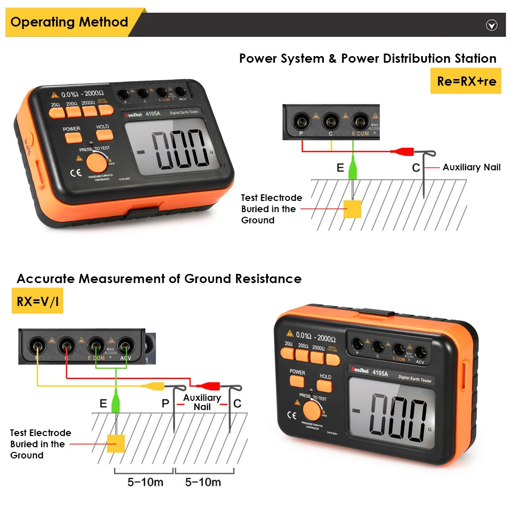 VC4105A 2000ohm 200V Цифровой Измеритель сопротивления заземления измеритель Вольтметр