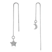 925 sterling silver new design heart and moon shiny zircon long drop earrings for women jewelry gift 2017 hot sale whlesale