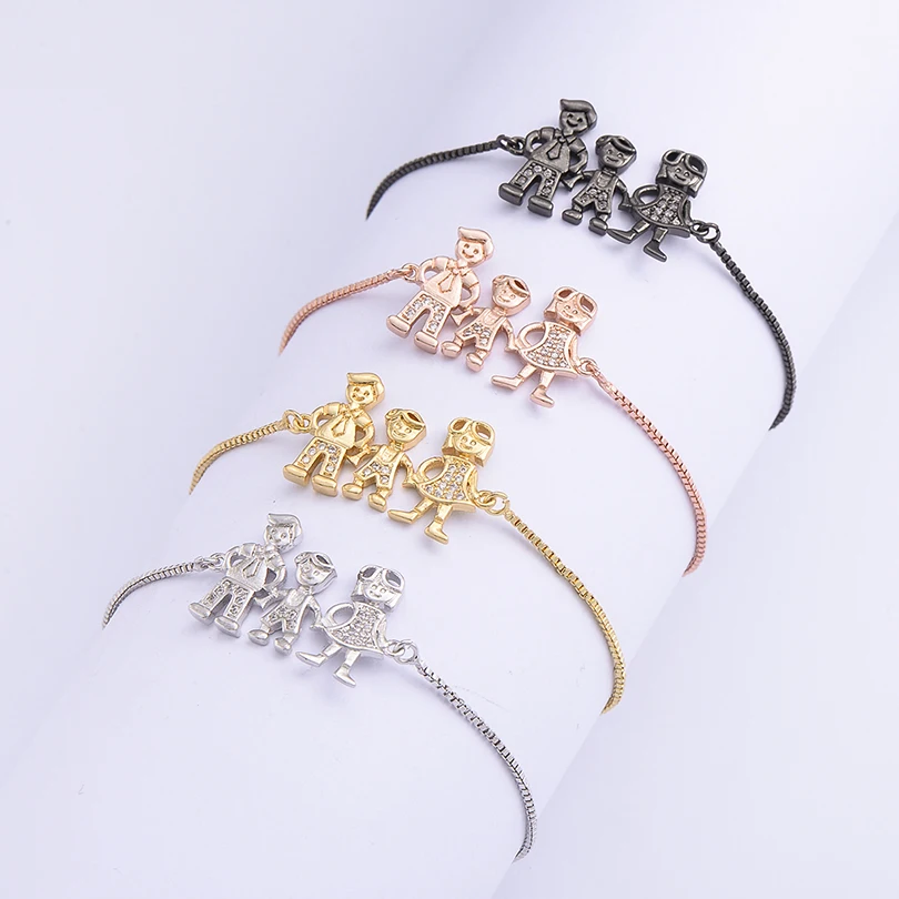 Neovivi Dad Mom Boy Family Charm Bracelets Pave Cubic Zirconia Adjustable Chain Bracelet for Women Men Children Birthday Gifts | Украшения
