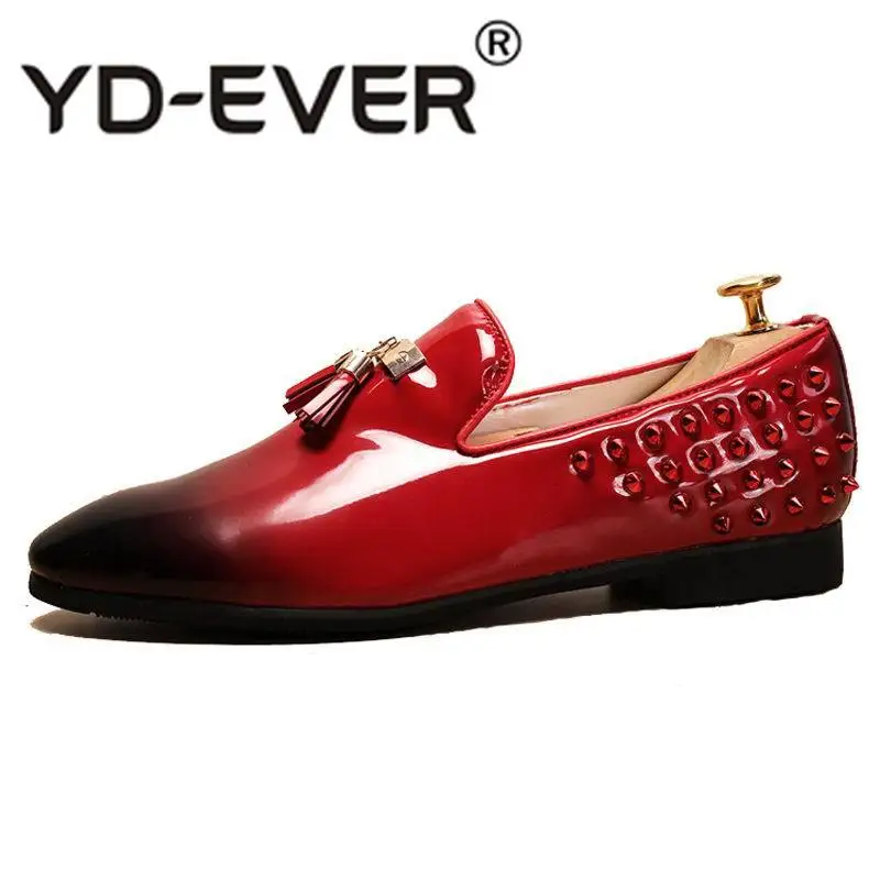 New Arrival Men Red Boat Shoes Fashion Round Toe Brush Color Slip On Tassel Loafer Man Black Rivets PU Leather | Обувь