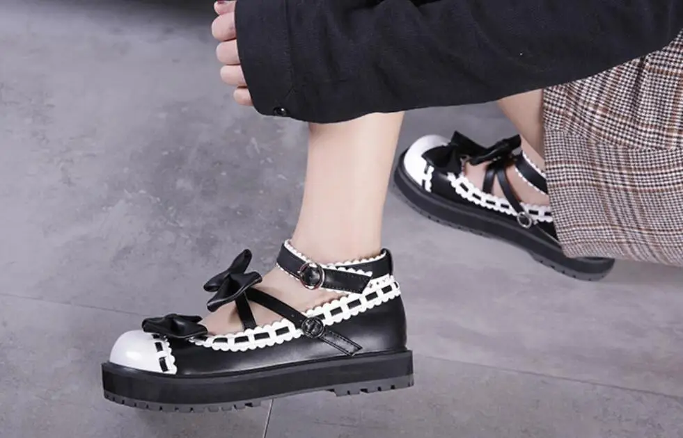 

Japanese sweet lolita shoes kawaii girl lace bowknot low heel round head women shoes comfortable cosplay shoes loli cos