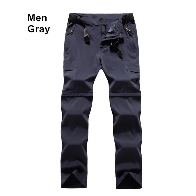 Men Gray RAY GRACE отстегивающиеся брюки, шорты для женщин и мужчин, летние уличные походные брюки, водонепроницаемые быстросохнущие брюки-карго, брюки для альпинизма, треккинга - Цвет: Men Gray