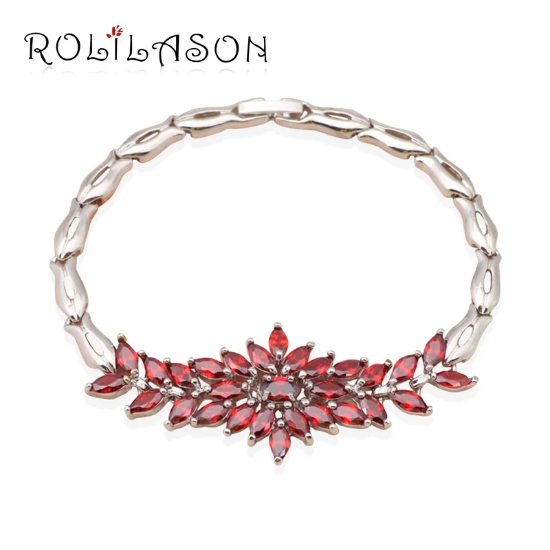 Фото Roilason романтичный дизайн красный циркон серебряный шарм браслеты для женщин