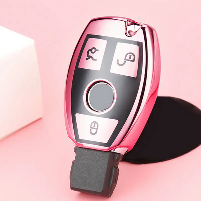 pink TPU чехол для автомобильных ключей, брелок для ключей для Mercedes Benz W203 W211 W204 W210 W124 W212 W205 W202 W176 W168 W169 W245 W246 W242 - Название цвета: pink