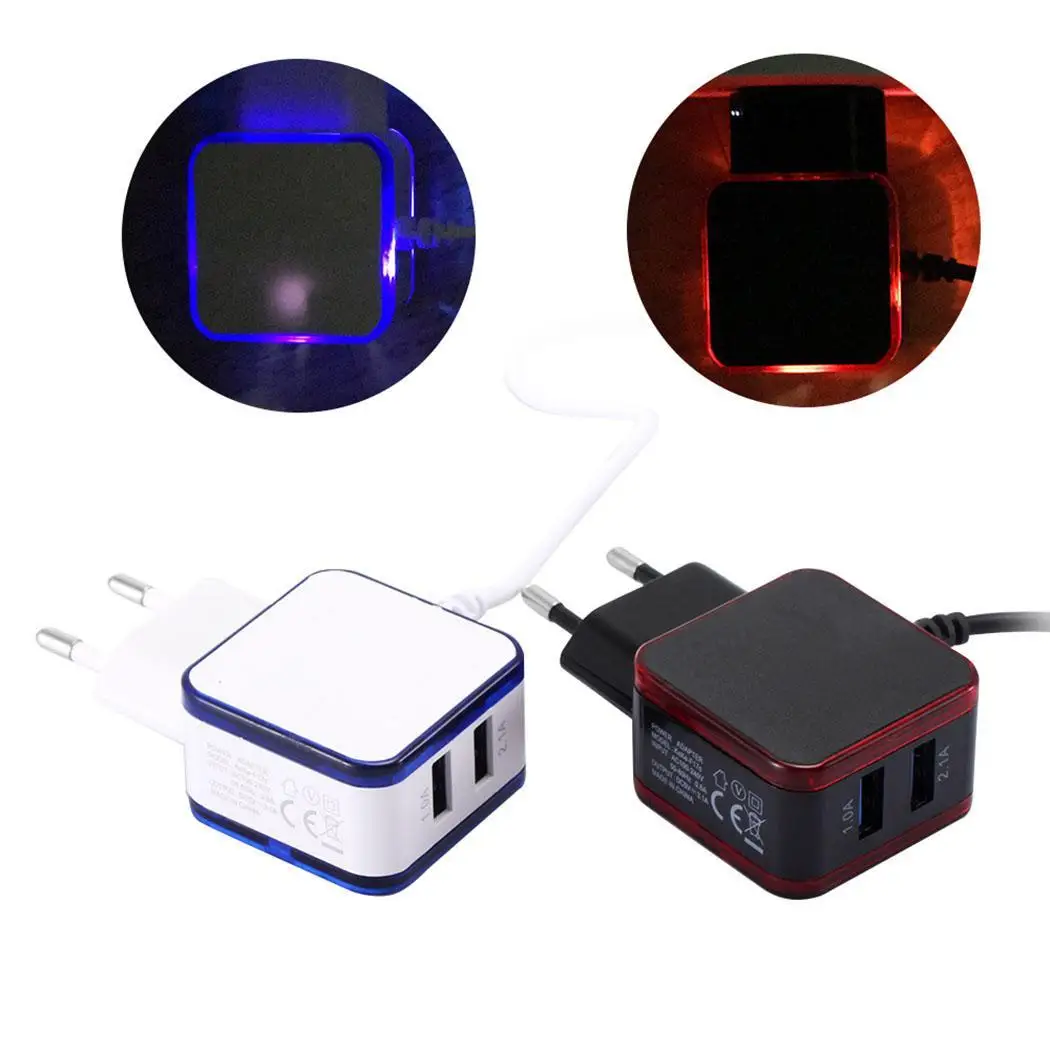 2 порта USB зарядное устройство для путешествий с общим светодиодным освещением