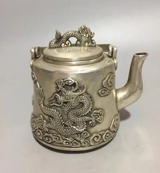 Коллекционный чайник из белой меди с драконом | Дом и сад