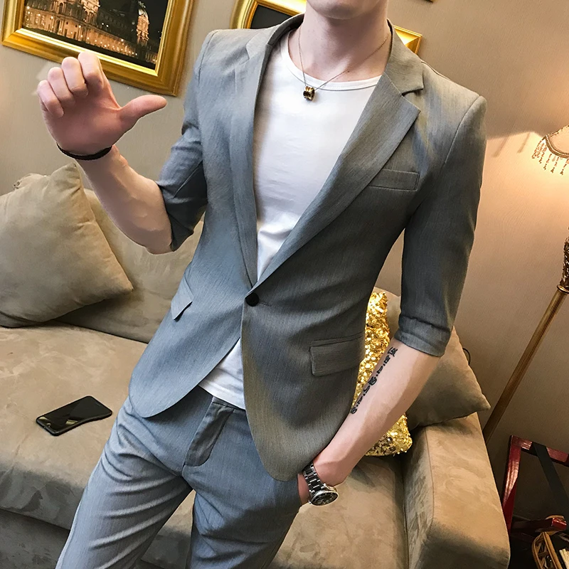 Spring and summer men's sleeves small suit Korean Slim youth hair stylist business two sets of tide (shirt + pants) | Мужская одежда