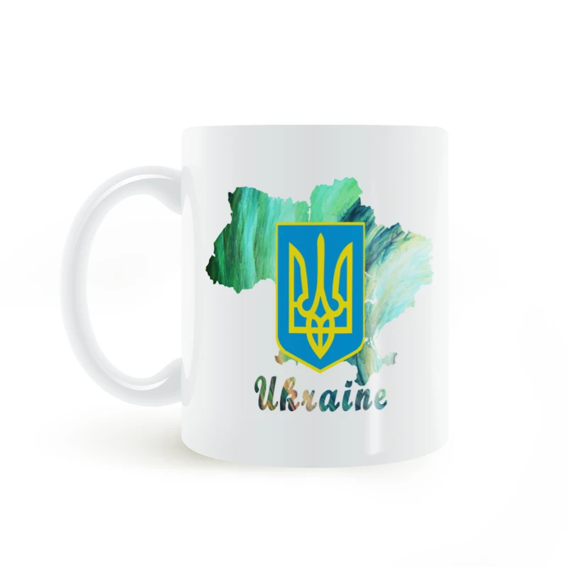 Золотой Трайдент синий герб Украина карта Кружка Кофе Молоко керамика