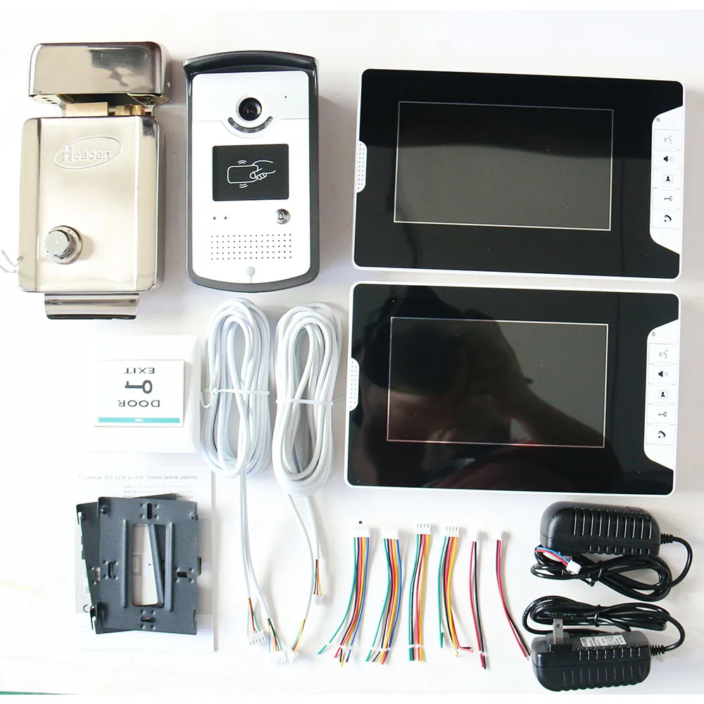 7 &quotцветной видеодомофон домофон с 2 мониторами 1 RFID HD дверной звонок 1000TVL камера +
