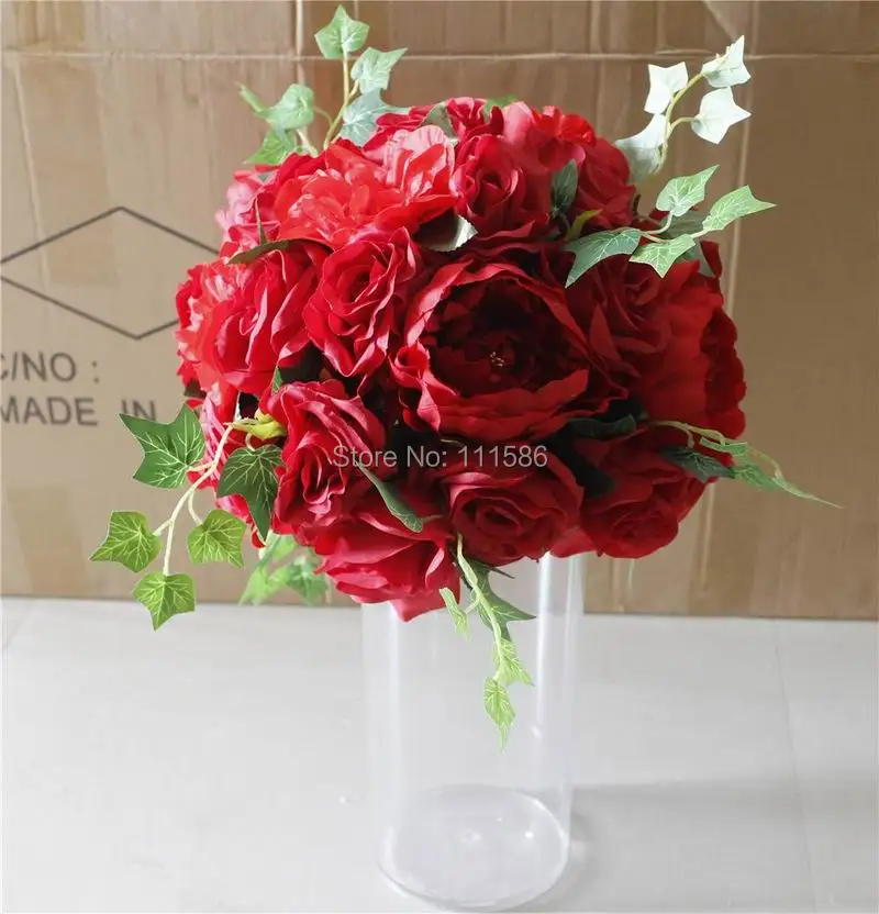 SPR красный с зеленым столом центральный цветок шар искусственная Роза Свадьба