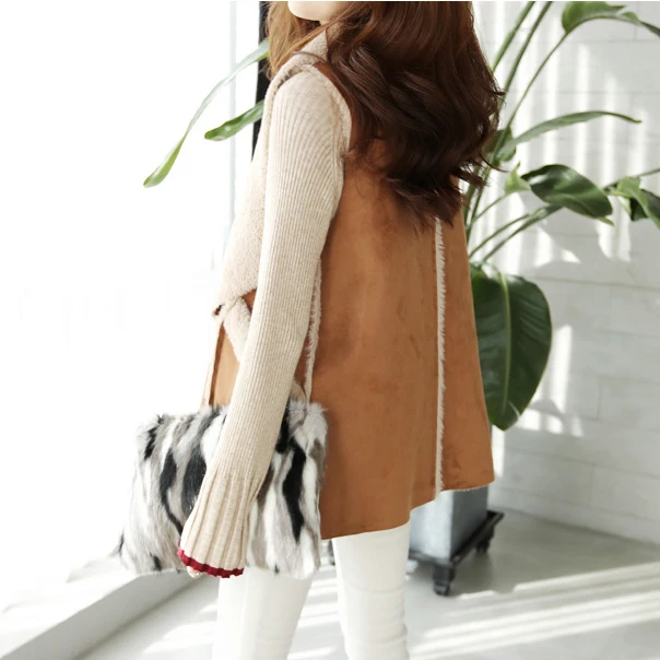 KoHuiJoo Autumn Winter Artificial Fur Vest Women Fashion Lapel Suede Faux Fur Waistcoat Long Coats Warm fur Jackets