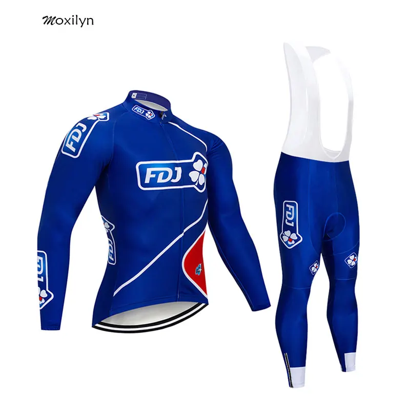 Moxilyn GROUPAMA FDJ Team Cycling Jersey and 9D Bike Long Set Ropa Ciclismo Mens Winter Fleece Warm Cycling Clothing Mens