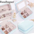 Модная кожаная дорожная портативная мини-шкатулка для серег-гвоздиков, колец, шкатулка для украшений с зеркалом, шкатулка для ювелирных изделий, полезный органайзер для макияжа