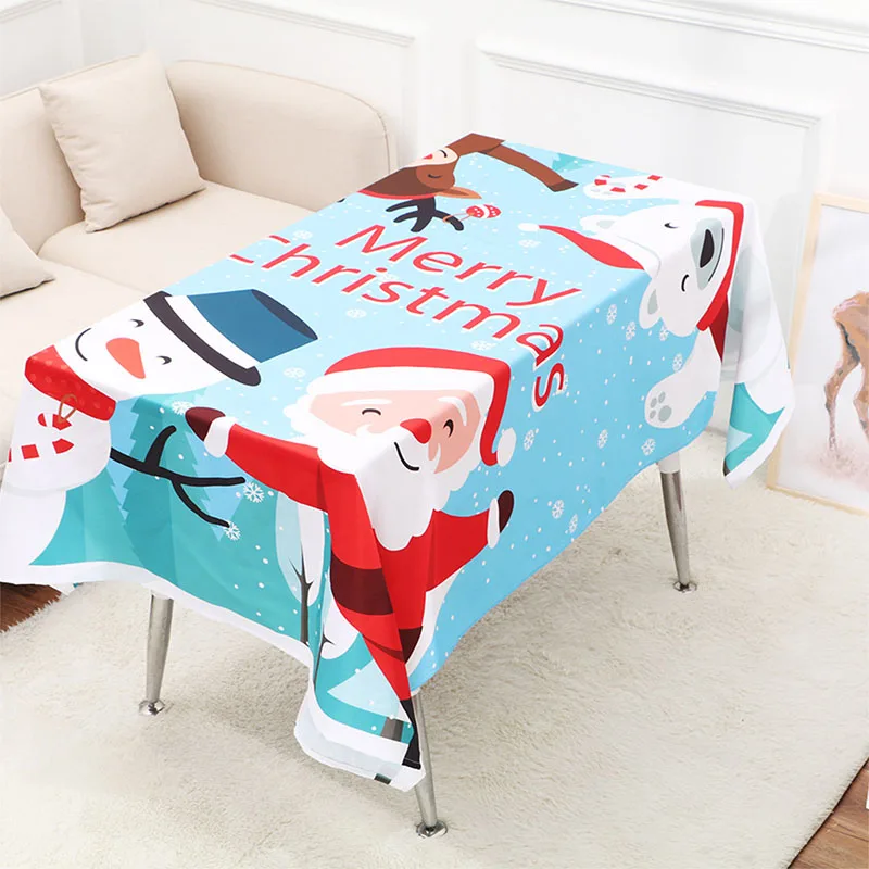 

New Year Christmas Decor Tablecloth Snowman Elk Santa Claus Printed Table Cover Woven Handmade Home Party Dining Room 1pcs/lot