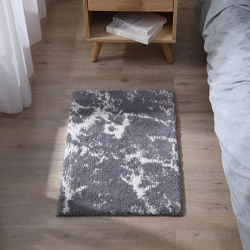 Серый белый простой ковер лохматый плюшевый машинный коврик для мытья рук в
