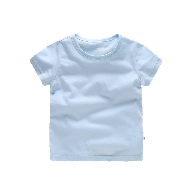 light blue ; 10 шт./лот; детская летняя футболка с короткими рукавами для мальчиков и девочек; Однотонная футболка из хлопка; размеры 24 мес.-10 лет - Цвет: light blue