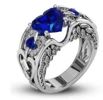 dark blue Очаровательные многоцветные 925 пробы серебряные обручальные кольца с цирконием в виде сердца принцессы для женщин ювелирные изделия с австрийскими кристаллами высшего качества - Main Stone Color: dark blue