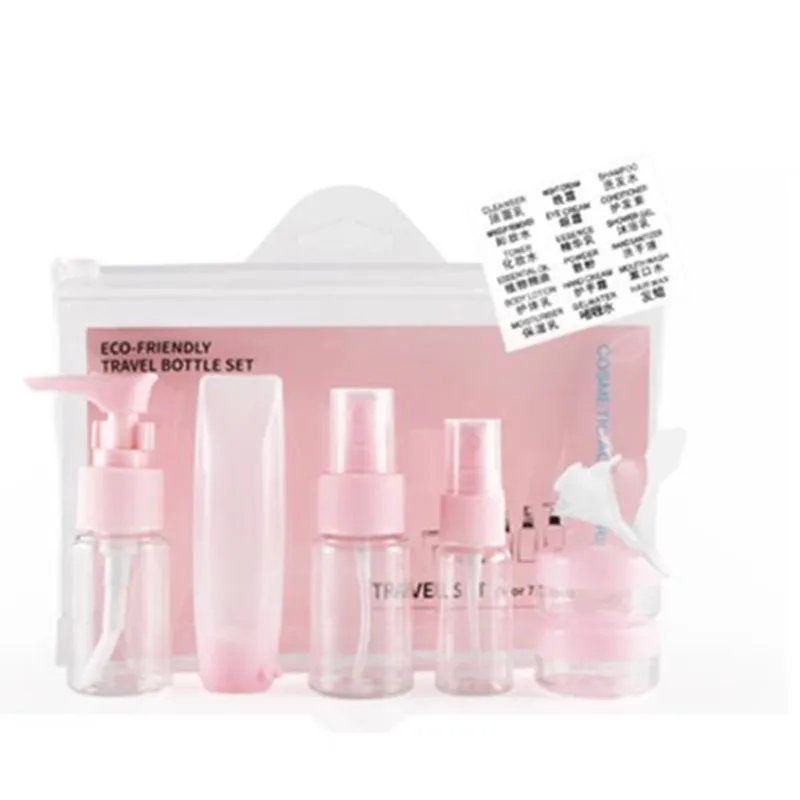 pink 9pcs/set Women Portable Flight Travel Set Spray Bottle Pack Liquid Containers Shampoo Cream Cosmetics Refilable Bottles 20#630 - Цвет: pink