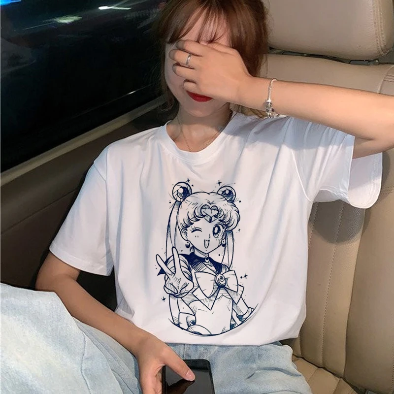 Kawaii Сейлор Мун 90s футболка женская с коротким рукавом Harajuku Ullzang футболка Эстетическая аниме милая футболка модные футболки женские