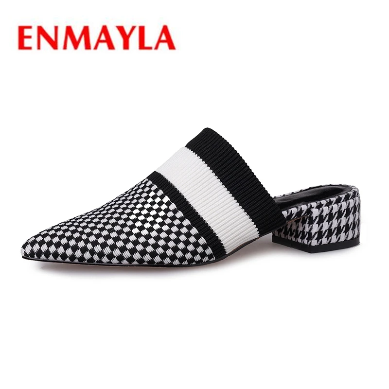 

ENMAYLA/повседневные женские туфли с острым носком на квадратном каблуке без застежки; Zapatos De Mujer; Размеры 34-39; ZYL2302