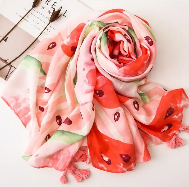 Популярный этнический шарф с принтом в виде фруктов и арбуза модный цветной