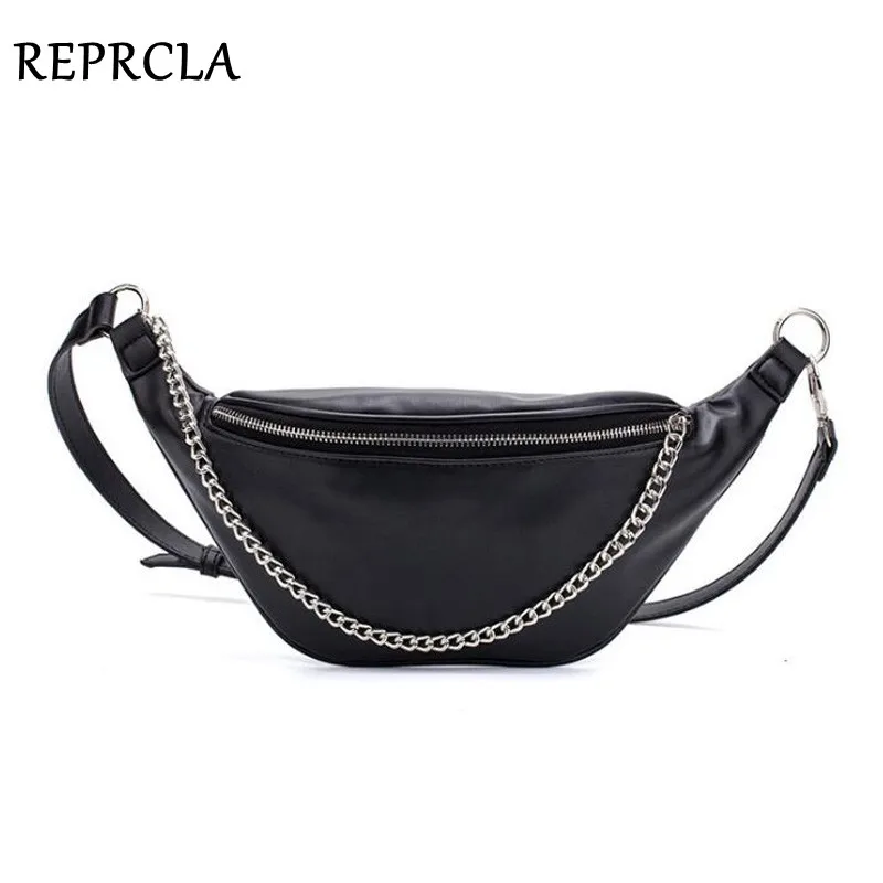 

REPRCLA New Fanny Pack Fashion Waist Bag High Quality PU Leather Belt Chest Bag with Chain Women Shoulder Bags