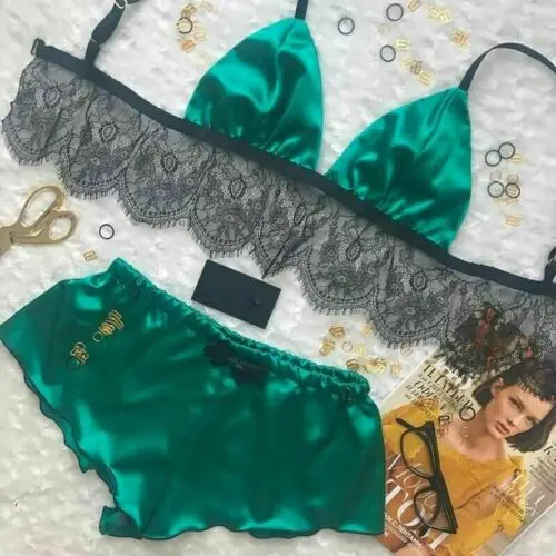 

New Women Sexy Lace Pajamas Set Ladies Summer Sleepwear Satin Silk Bustier Bra Shorts Babydoll Lace Nightwear Underwear