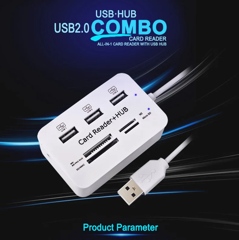 USB Hub Combo 3 puertos 2,0 lector de tarjetas de alta velocidad Multi USB Splitter Hub todo en 1