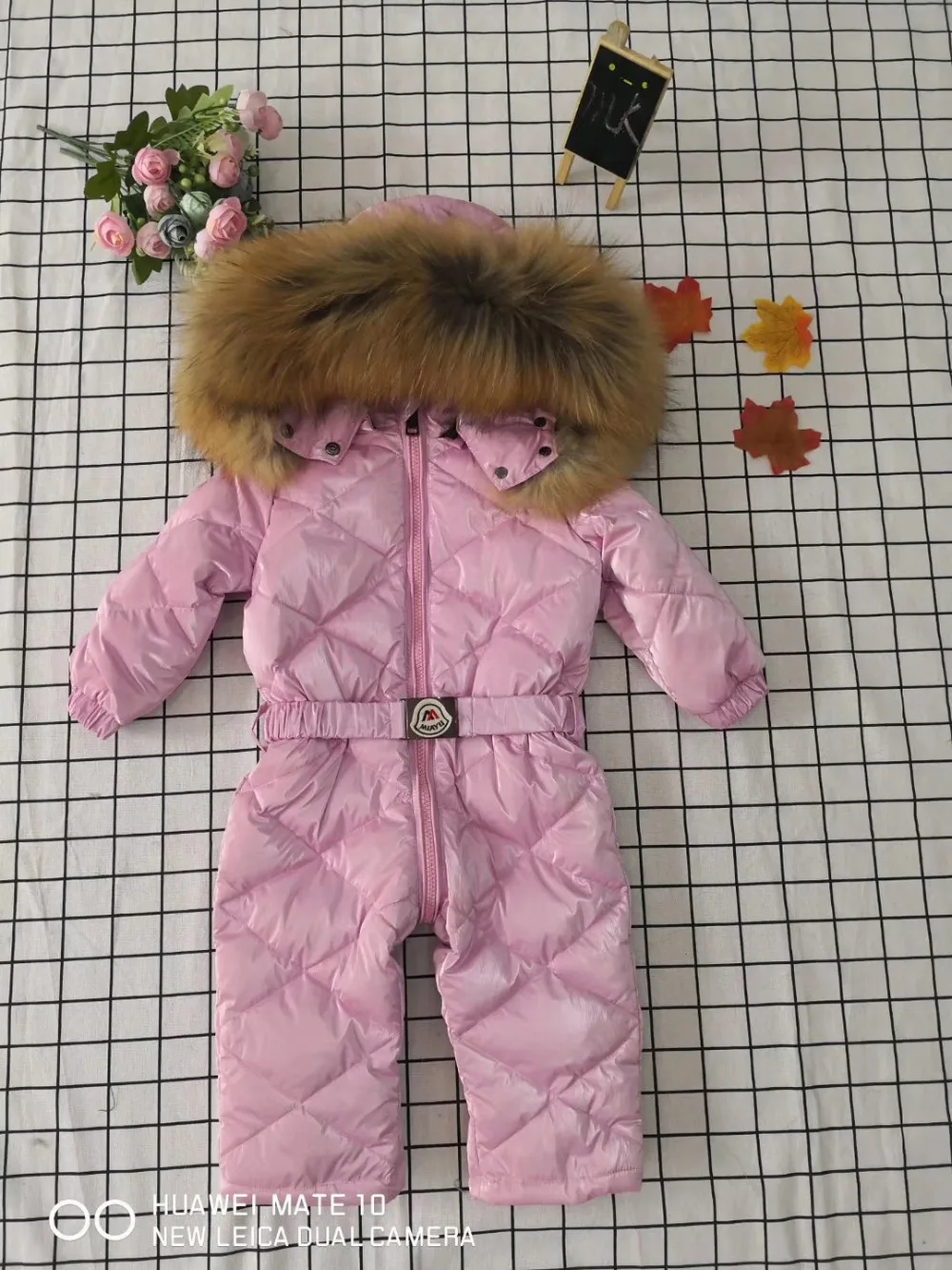 70cm-150cm Real fur hooded baby outergoing Winter children jumpsuit snow suit girl down boy Baby coveralls ski suit