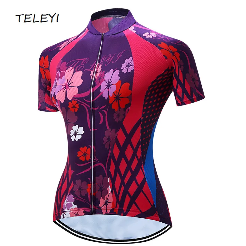 

TELEYI Kristine Women Bike Shirt 100% Polyester Breathable Bicycle Clothes Summer UV Cycling Jersey Cycling Clothing