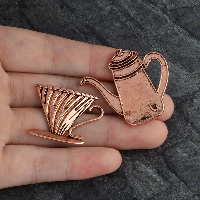 Новинка 3 шт./компл. медный цвет кофейник чашка чайник броши Модная Джинсовая