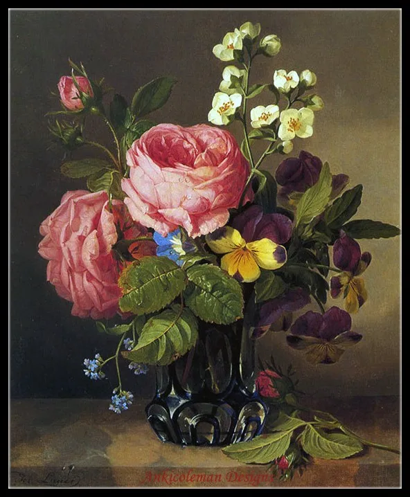 

Needlework for embroidery DIY French DMC High Quality - Counted Cross Stitch Kits 14 ct Oil painting - Roses in a Blue Vase