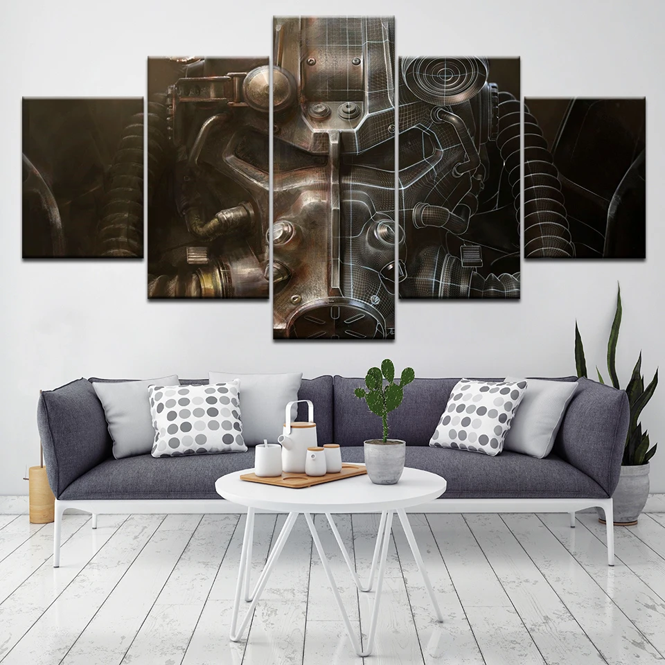 

The power armor fallout 5 Piece Wall Art Canvas Print modern Poster Modular art painting for Living Room Home Decor