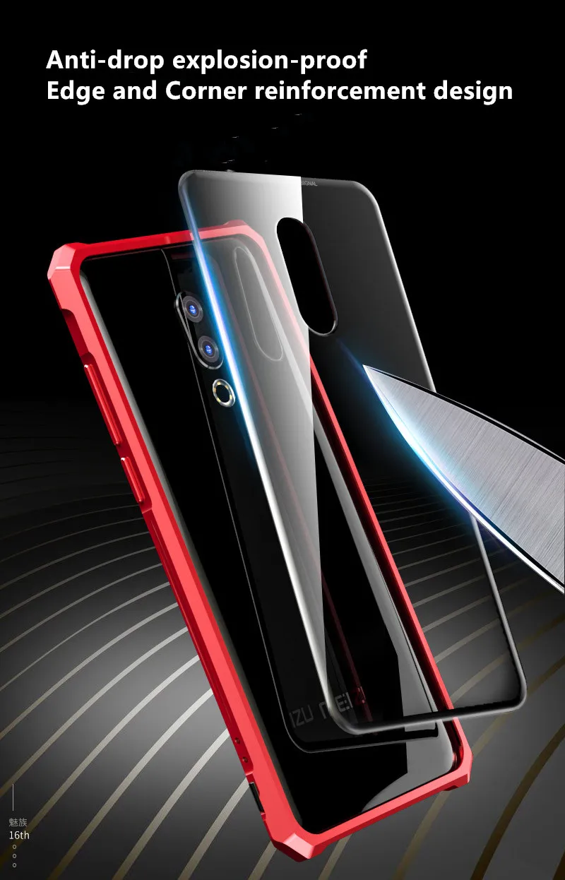 Для Meizu 16th чехол для Plus из закаленного металлического стекла Pro прозрачный
