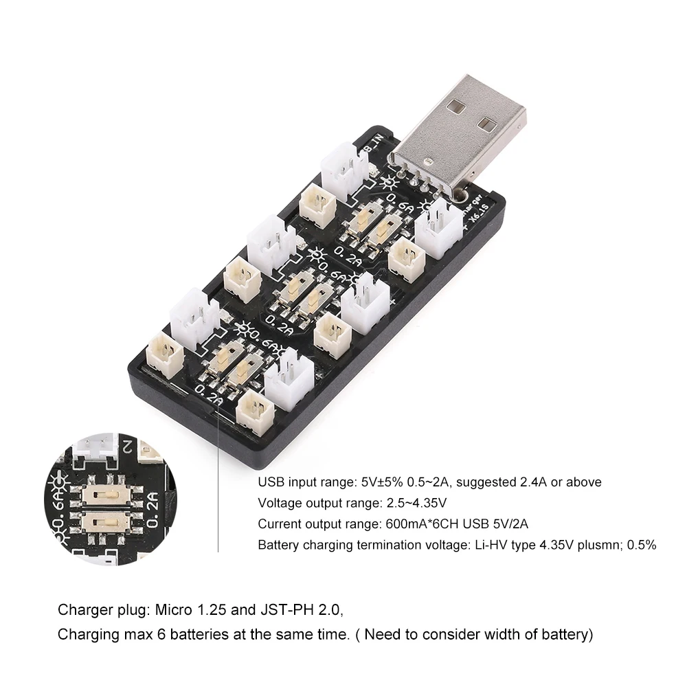 Standard USB 1S LiPo Battery Charger LiHV 6 Channel for 3.7V/4.35V | Игрушки и хобби