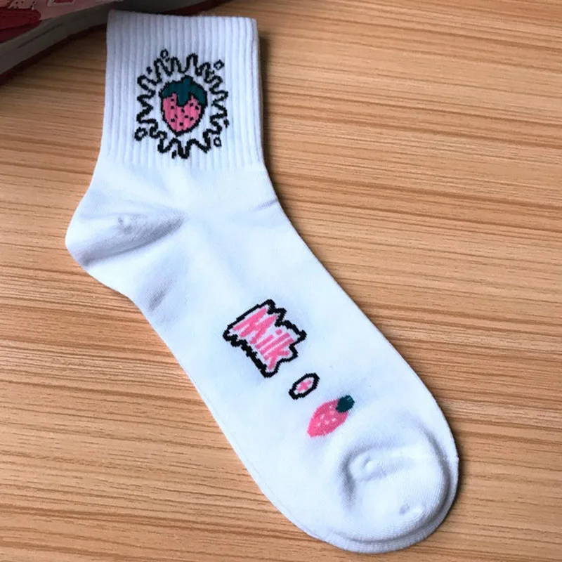 [WPLOIKJD]Harajuku Socks Fashion Japan Food Fruit Milk Creative Banana Strawberry Printing Women Skarpetki Calcetines Sox | Женская