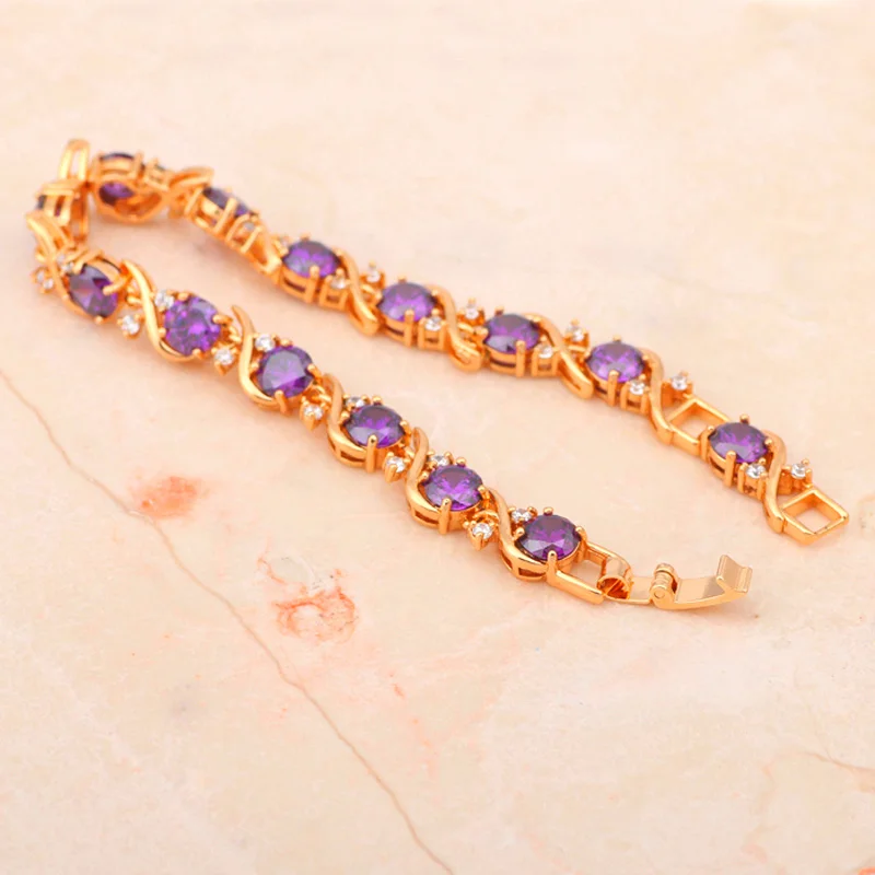 Бесплатная доставка Фиолетовый Кристалл и AAA циркон циркониевые золотого цвета