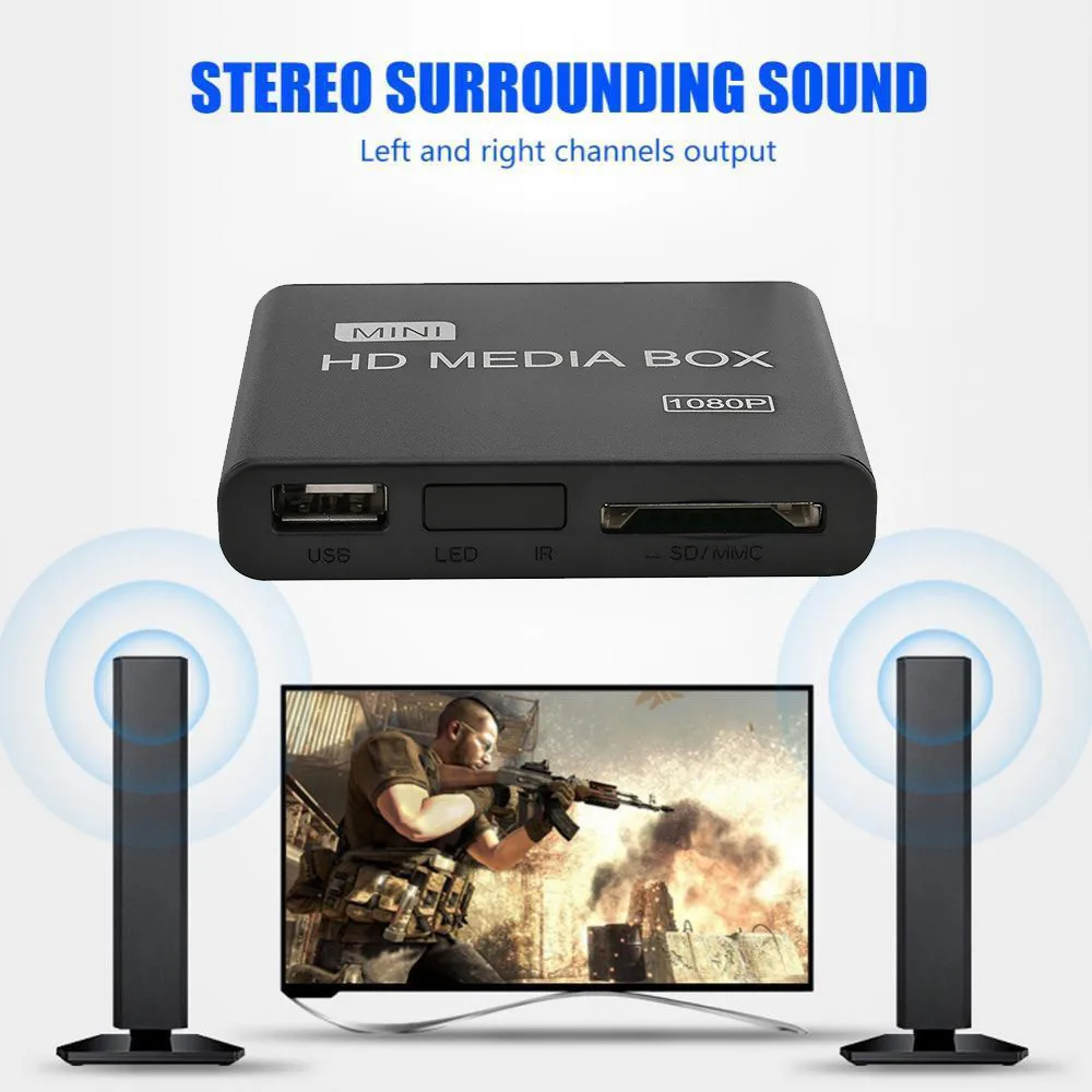Мини HD 1080P медиаплеер коробка USB Медиа коробка с HDMI AV MMC MKV AVI MOV MP4 N.23