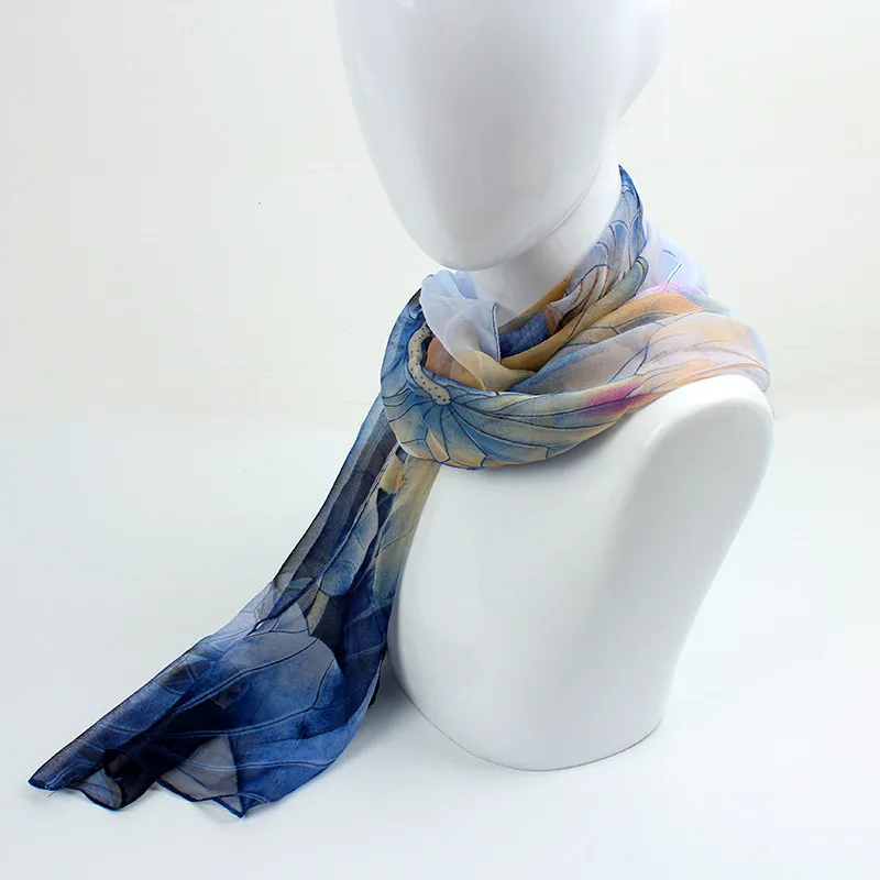 Silk Scarf Women'S Elegant Long Floral Printing Chiffon Beach Thin Shawl Wrap Green | Аксессуары для одежды