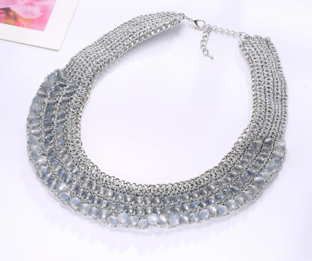 

BEADSLAND Handiwork Crocheted Chunky Slabs Necklace Fashionable Jewelry Woman Gift