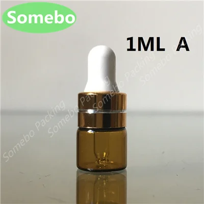 1ML A 50 шт./лот 1 мл, 2 мл, 3 мл, 5 мл Янтарный стеклянный флакон-капельница, маленькие флаконы с пипеткой для косметических парфюмерных флаконов с эфирным маслом - Цвет: 1ML A