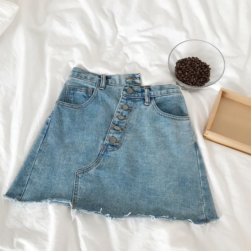 Denim Skirts For Women 2018 Summer Cotton A-line Mini High Waist Irregular Pleated Skirt Female #2878 | Женская одежда
