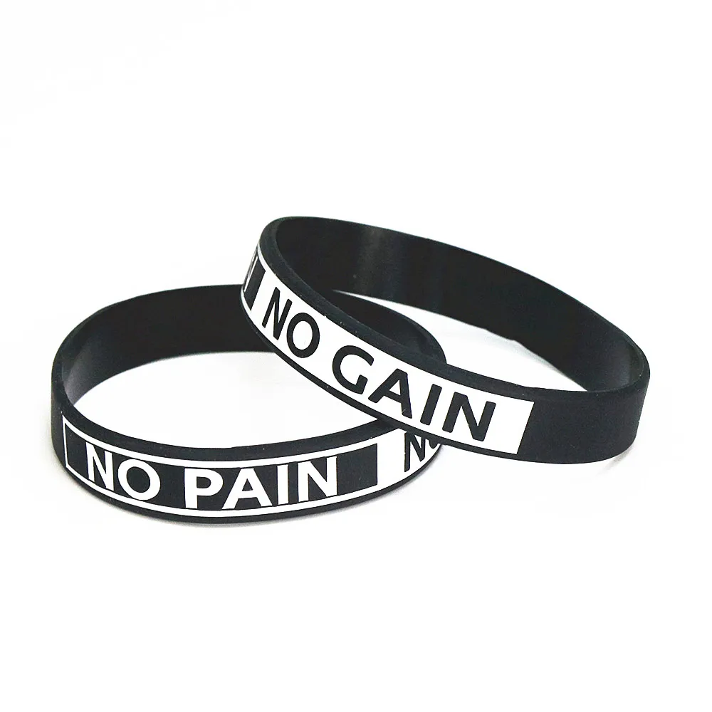 100PCS Hot Sale Fashion Silicone Bracelet Motto NO PAIN NO GAIN Silicone Wristband Bracelets & Bangles Gift SH073BK
